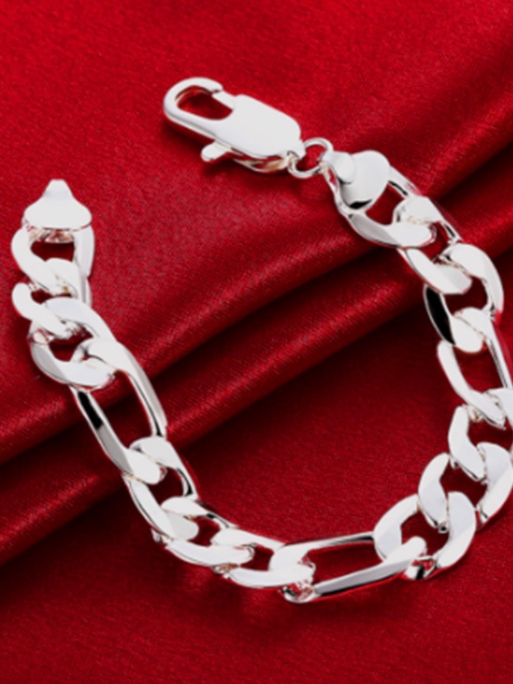 Men's Silver Figaro Chain Bracelet - Polished Stainless Steel